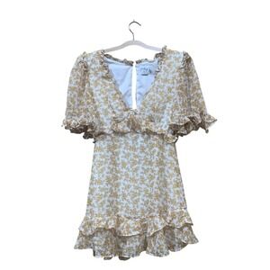 Petal & Pup Polly Dress Womens Small Yellow White Floral Ruffle Boho Mini Size 2